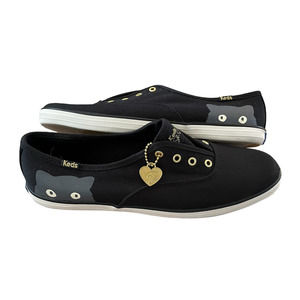 Taylor Swift Sneaky Cat Black Keds Sz 7.5 Two Sets of Shoelaces NWOT